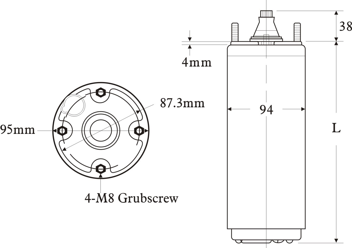 Dimension of stainless steel well-system pump (water lubrication): DW series